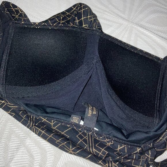 🔥HP🔥NWOT NIP TUCK 1 PIECE BOLD GOLD on BLACK GEOMETRIC DESIGN RUCHED SWIM WEAR - Picture 10 of 15
